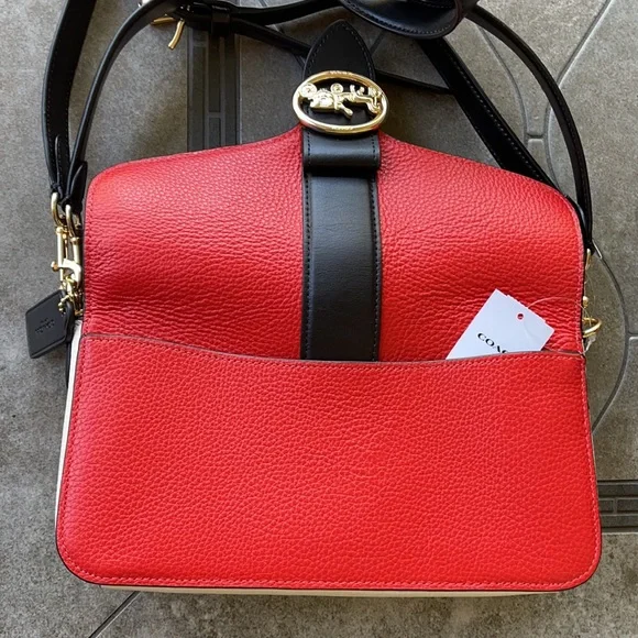 COACH Georgie Shoulder Bag In Colorblock Color: Gold/Bright Poppy Multi - Picture 10 of 16